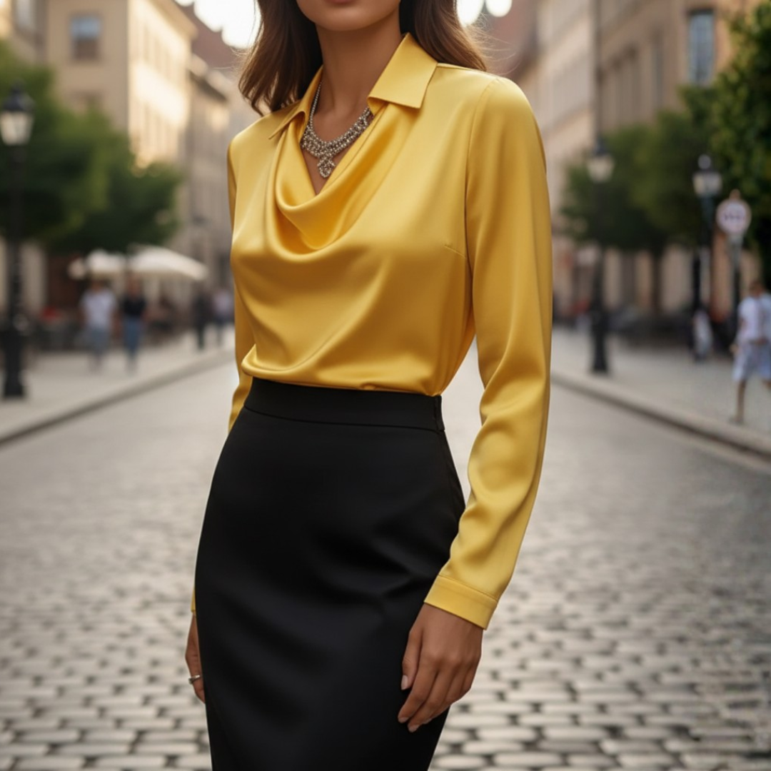 Camicia Donna con Collo Cowl a Maniche Lunghe